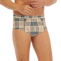 Beige Tartan Pattern Print Men's Briefs