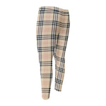 Beige Tartan Pattern Print Men's Compression Pants