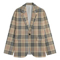 Beige Tartan Pattern Print Men's Cotton Blazer