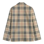 Beige Tartan Pattern Print Men's Cotton Blazer