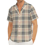 Beige Tartan Pattern Print Men's Deep V-Neck Shirt
