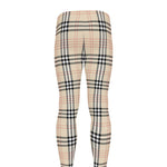 Beige Tartan Pattern Print Men's leggings