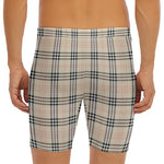 Beige Tartan Pattern Print Men's Long Boxer Briefs
