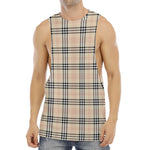 Beige Tartan Pattern Print Men's Muscle Tank Top