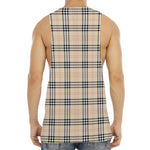 Beige Tartan Pattern Print Men's Muscle Tank Top