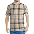 Beige Tartan Pattern Print Men's Polo Shirt