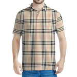 Beige Tartan Pattern Print Men's Polo Shirt