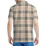 Beige Tartan Pattern Print Men's Polo Shirt