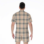 Beige Tartan Pattern Print Men's Rompers