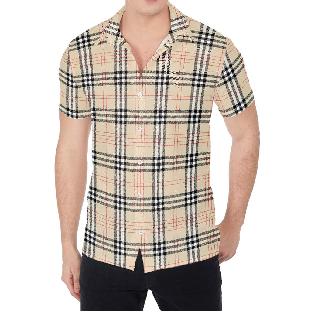 Beige Tartan Pattern Print Men's Shirt