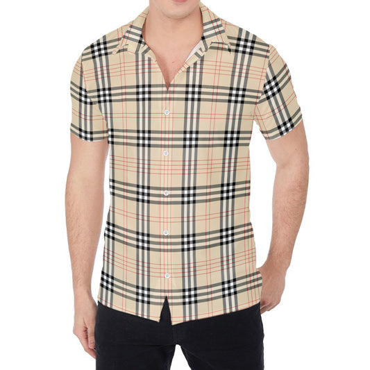 Beige Tartan Pattern Print Men's Shirt