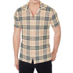 Beige Tartan Pattern Print Men's Shirt