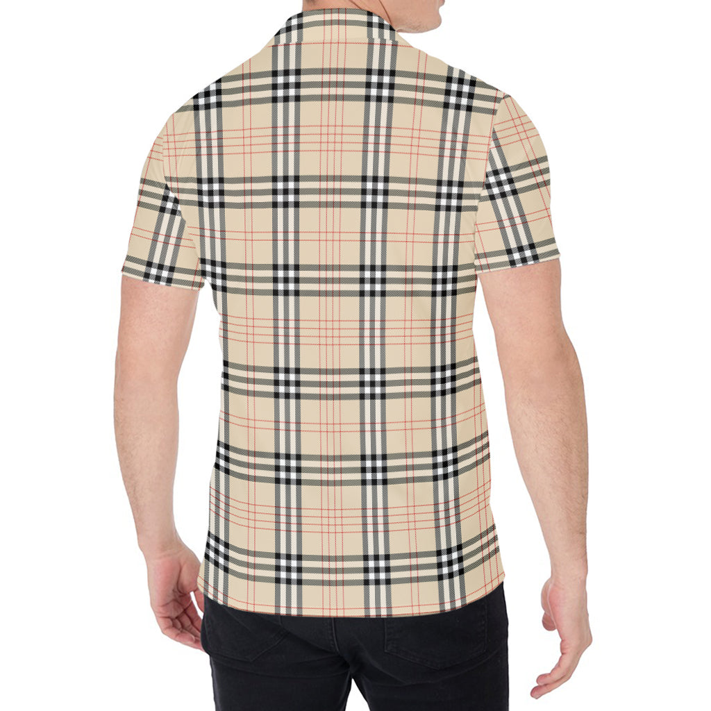 Beige Tartan Pattern Print Men's Shirt