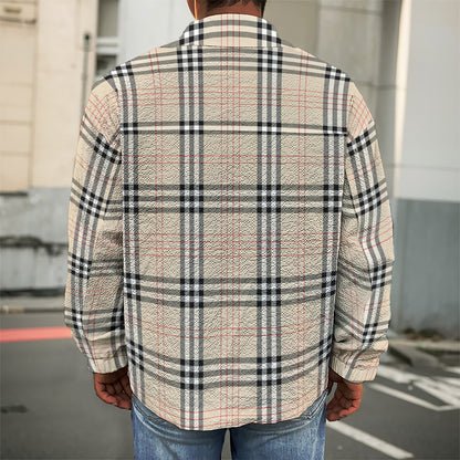 Beige Tartan Pattern Print Men's Shirt Jacket