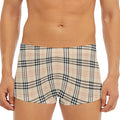 Beige Tartan Pattern Print Men's Short Boxer Briefs