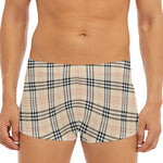 Beige Tartan Pattern Print Men's Short Boxer Briefs