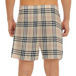 Beige Tartan Pattern Print Men's Split Running Shorts