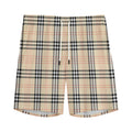 Beige Tartan Pattern Print Men's Athletic Shorts