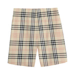 Beige Tartan Pattern Print Men's Sports Shorts