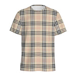 Beige Tartan Pattern Print Men's Sports T-Shirt