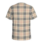 Beige Tartan Pattern Print Men's Sports T-Shirt