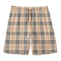 Beige Tartan Pattern Print Men's Swim Trunks