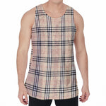 Beige Tartan Pattern Print Men's Velvet Tank Top