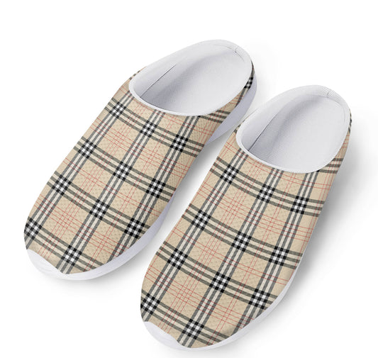 Beige Tartan Pattern Print Mesh Casual Shoes