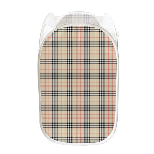 Beige Tartan Pattern Print Mesh Laundry Hamper
