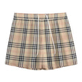Beige Tartan Pattern Print Mesh Shorts