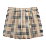 Beige Tartan Pattern Print Mesh Shorts