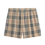 Beige Tartan Pattern Print Mesh Shorts