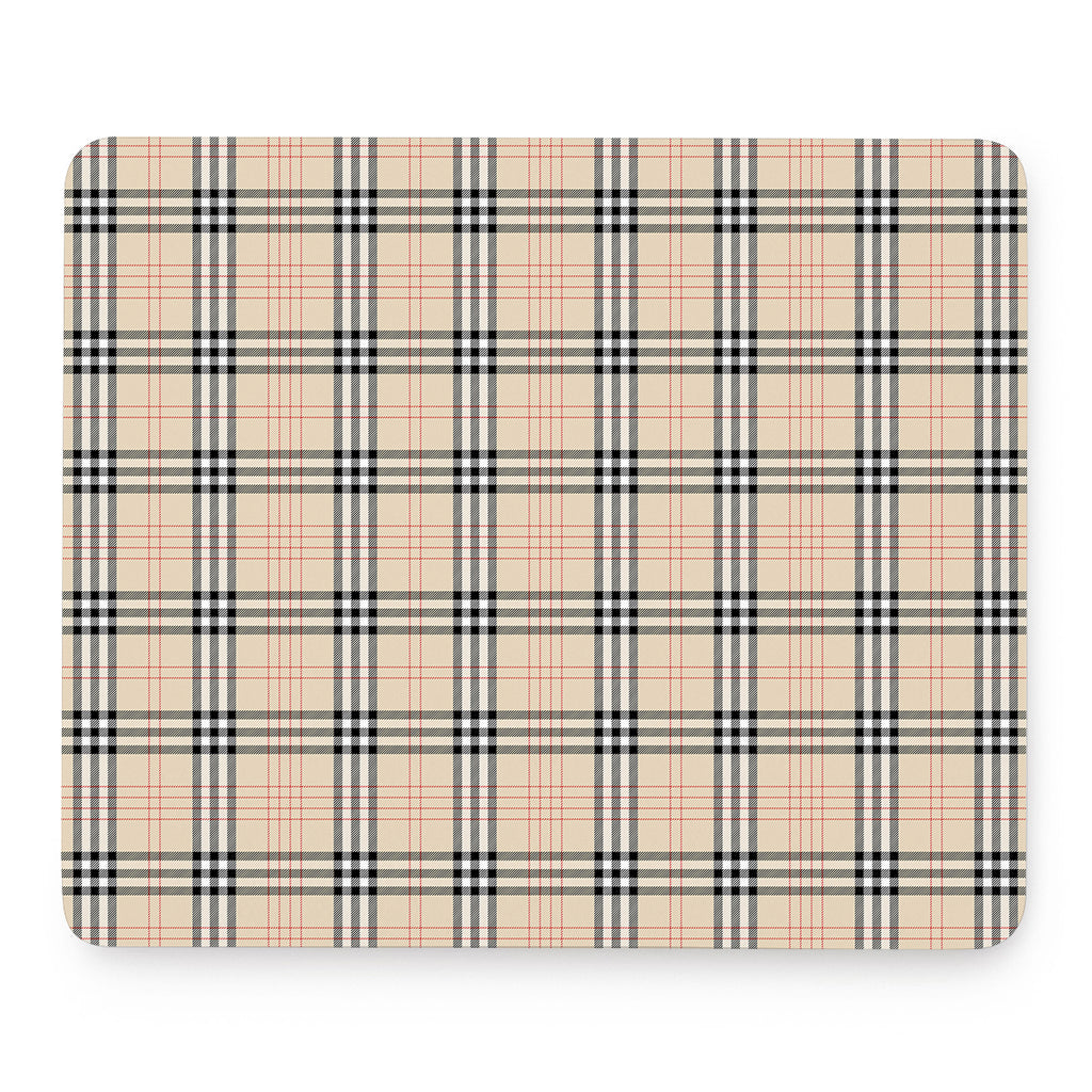 Beige Tartan Pattern Print Mouse Pad