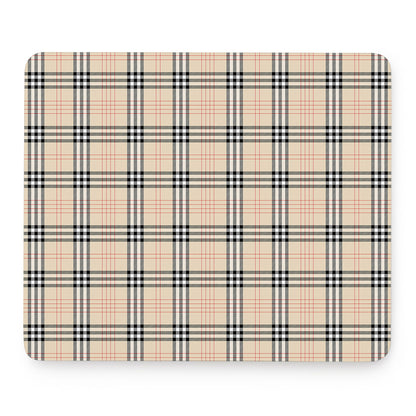 Beige Tartan Pattern Print Mouse Pad