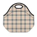 Beige Tartan Pattern Print Neoprene Lunch Bag