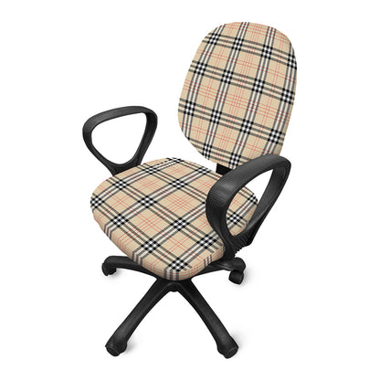 Beige Tartan Pattern Print Office Chair Cover