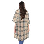 Beige Tartan Pattern Print Open Front Beach Cover Up