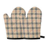Beige Tartan Pattern Print Oven Mitts