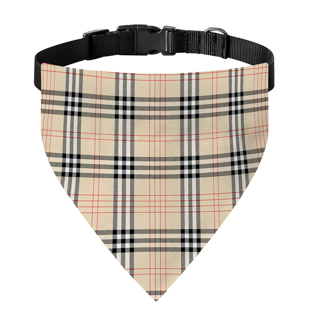 Beige Tartan Pattern Print Over The Collar Dog Bandana