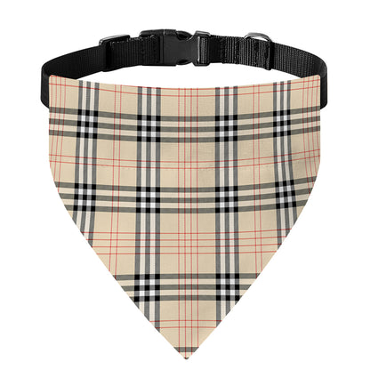 Beige Tartan Pattern Print Over The Collar Dog Bandana