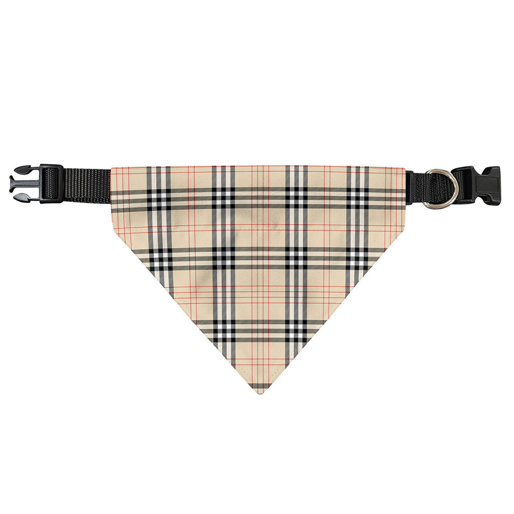 Beige Tartan Pattern Print Over The Collar Dog Bandana