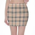 Beige Tartan Pattern Print Pencil Mini Skirt