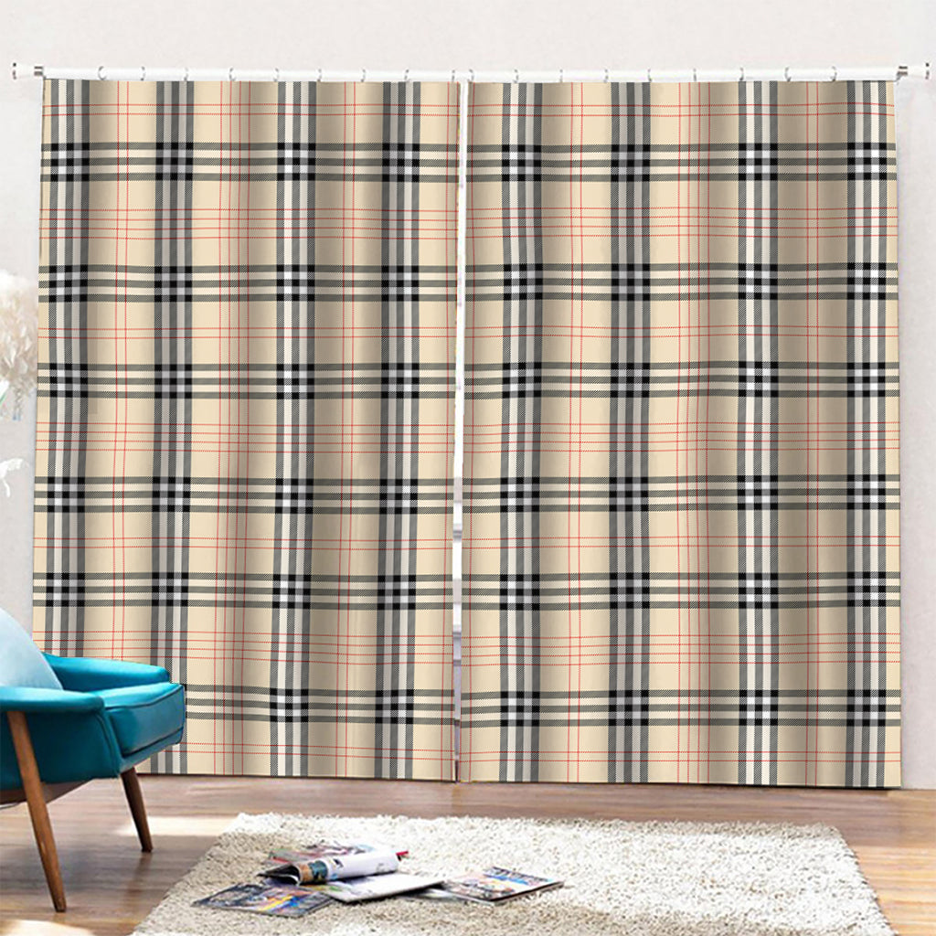 Beige Tartan Pattern Print Pencil Pleat Curtains