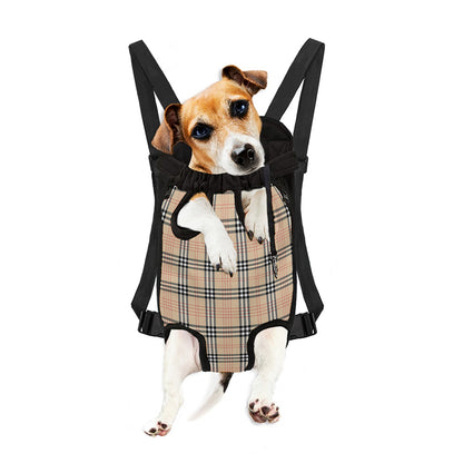 Beige Tartan Pattern Print Pet Carrier Backpack