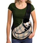Beige Tartan Pattern Print Pet Sling Carrier