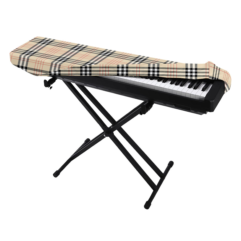 Beige Tartan Pattern Print Piano Keyboard Cover