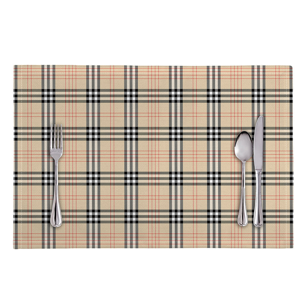 Beige Tartan Pattern Print Placemat