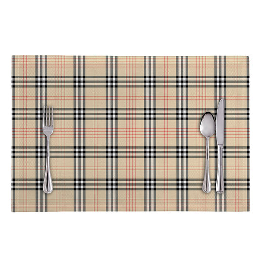 Beige Tartan Pattern Print Placemat