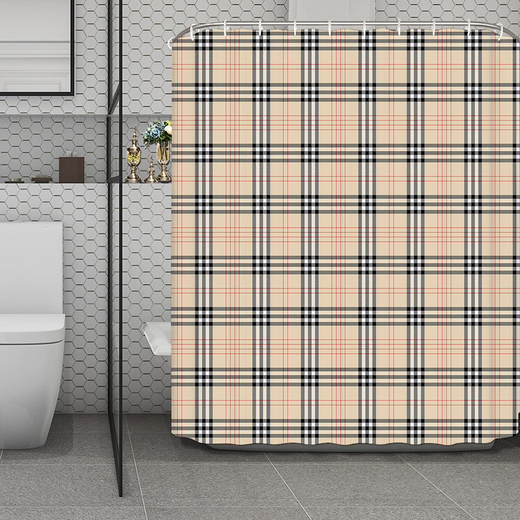Beige Tartan Pattern Print Polyester Shower Curtain