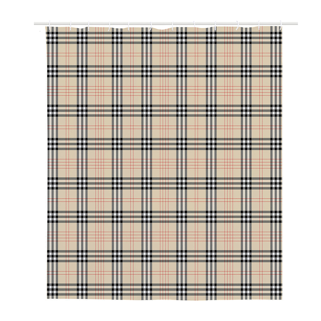 Beige Tartan Pattern Print Polyester Shower Curtain